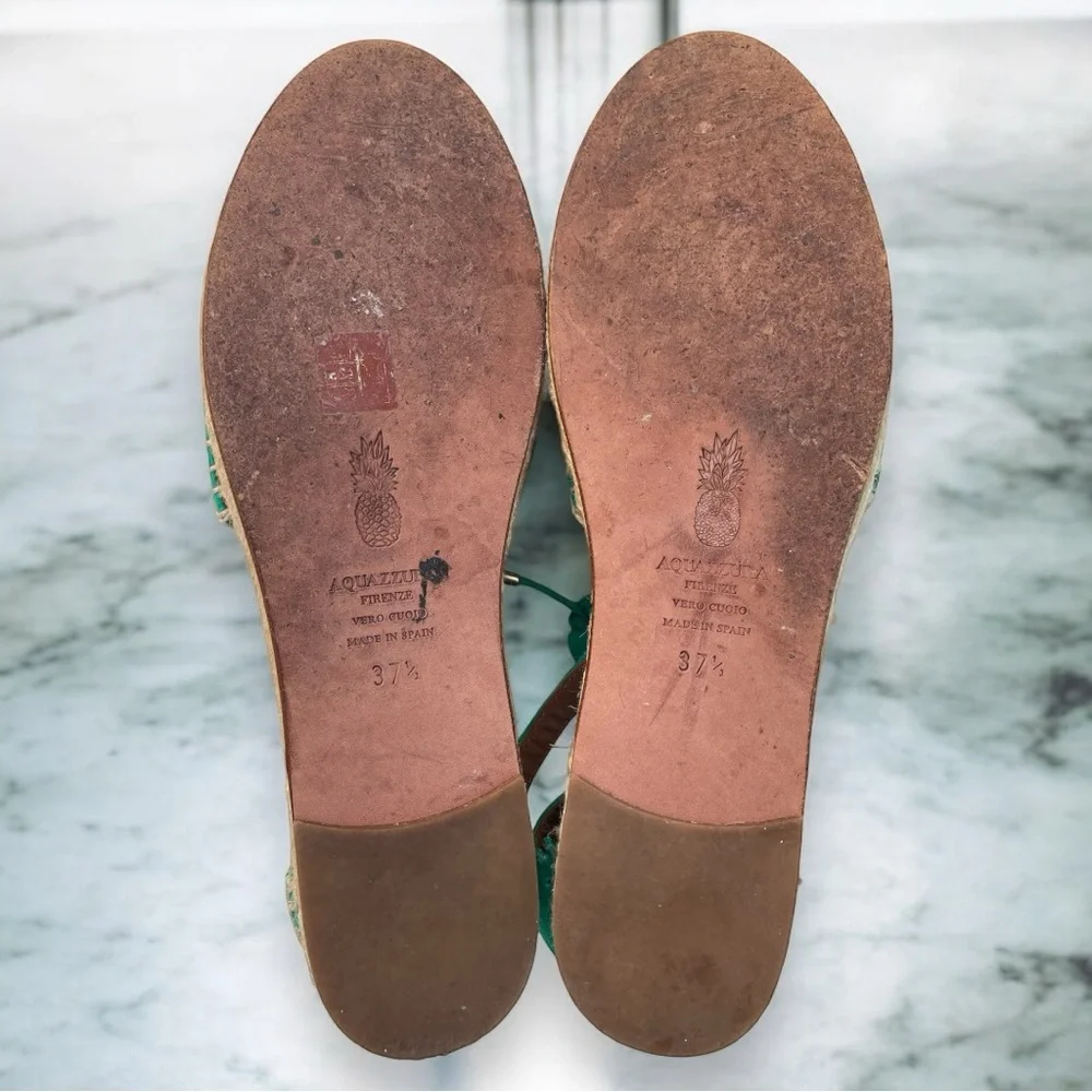 Aquazzura Firenze Green Suede Leather Belgravia Espadrilles Flat Sandals